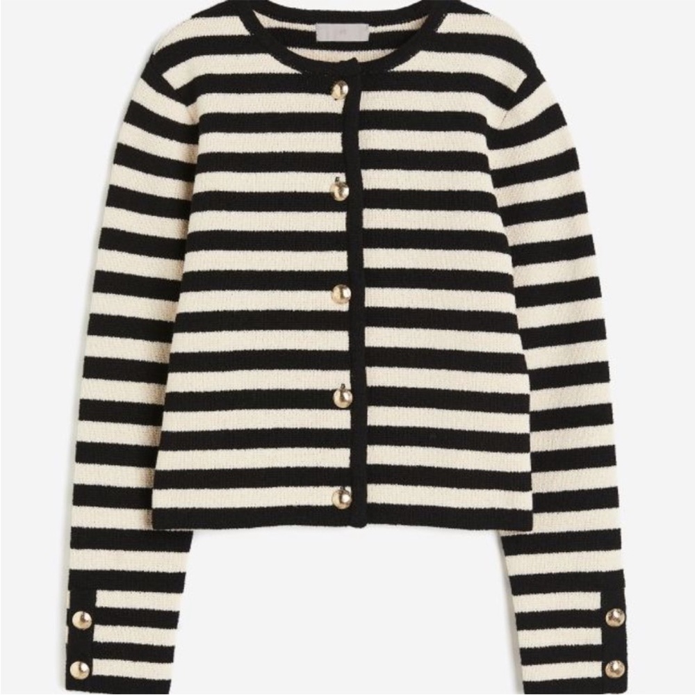H&M black and white striped knit cardigan with gold buttons Brand New With Tags